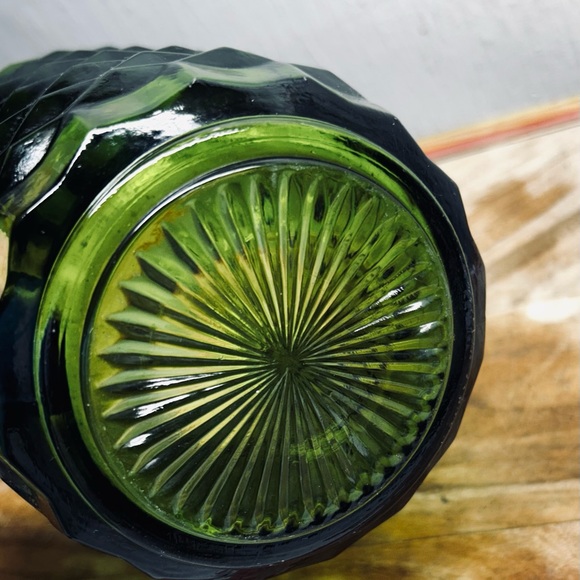 1960s Indiana Whitehall Glass Avocado Green Cubist Pattern Pitcher - Picture 5 of 9